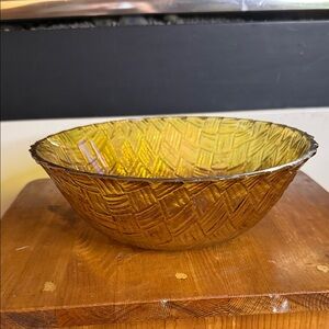 1950s Vintage Indiana Glass marigold carnival glass bowl - basket weave pattern